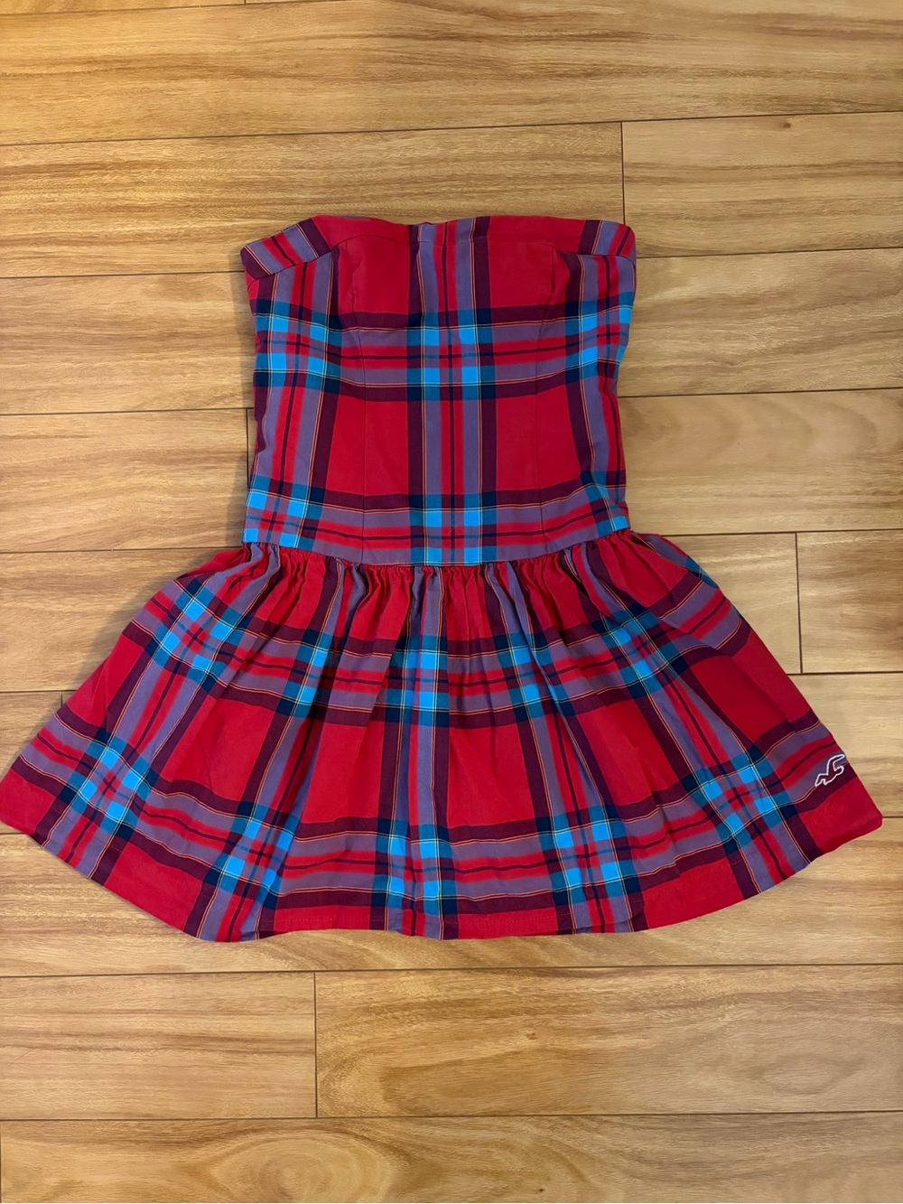 Hollister Y2K Red Plaid Strapless Bubble Dress